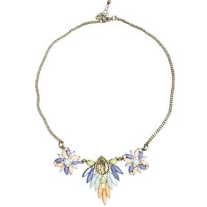Statement Necklace Purple Blue Peach Acrylic  Stones Floral Bib Rhinestones